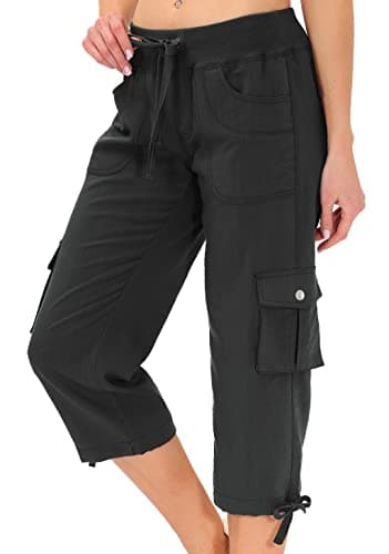 MoFiz Womens Capris with Pockets Loose Fit Casual Capri Pants Dressy Lightweight Ladies Baggy Cargo Pants for Hiking Dark Grey 4XL - Image 1