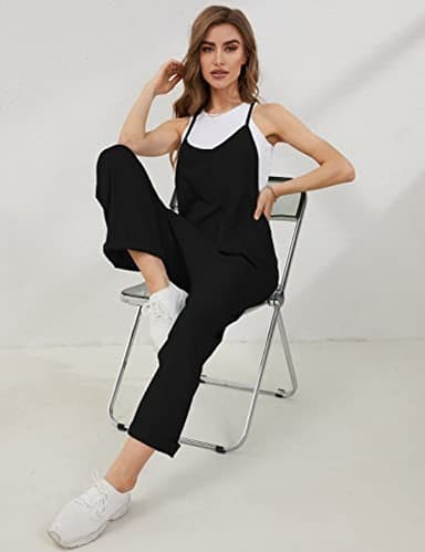Lentta Women's Causal Jumpsuits V Neck Sleeveless Harem Overalls Stretchy Adjustable Strap Romper with Pockets(Black-L) - Image 8