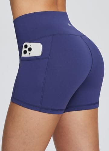baleaf Biker Shorts Women Yoga Gym Workout Spandex Running Volleyball Tummy Control Compression with Pockets 3" Navy Blue XXL - Image 5