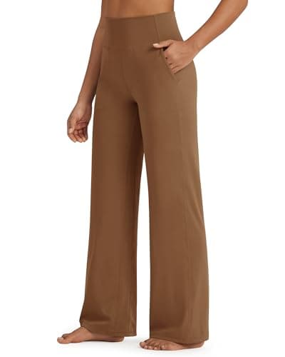 G4Free Wide Leg Pants Woman Yoga Pants with Pockets Loose Casual Stretch Sweatpants (Dark Coffee,L,33") - Image 1