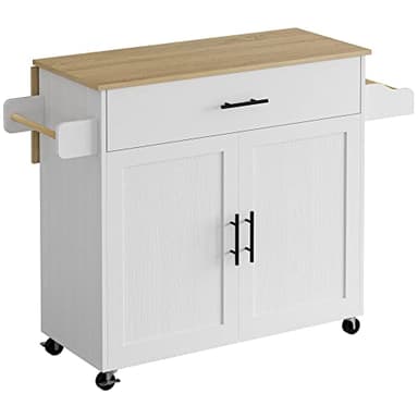 IRONCK Rolling Kitchen Island Table on Wheels with Drop Leaf, Storage Cabinet, Drawer, Spice/Towel Rack, Kitchen Cart, 47.25" Wide White - Image 9