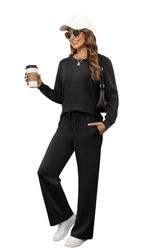 XIEERDUO Lounge Set for Women Two Piece Fall Outfits Winter Travel Long Sleeve Tracksuit Wide Leg Sweatsuit Vacation Loungewear Loose Sweatsuit Ladies Going Out Clothes Clothing Black XL - Image 3