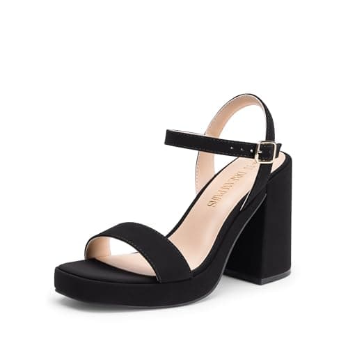 DREAM PAIRS Heels for Women Block Chunky Platform High Heels Open Toe GISELLE Fashion Wedding Party Evening Prom Dance Ankle Strap Dress Pump Sandals Shoes,Size 6,Black-Nubuck - Image 1