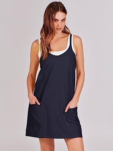 ANRABESS Women Athletic Dress Summer Tennis Workout Active Sports Mini Romper Dress Built in Shorts Travel Vacation Clothes Navy Blue X-Smal - Image 2
