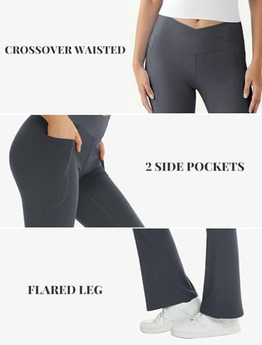 COPYLEAF Women's Flare Yoga Pants with Pockets-V Crossover High Waisted Bootcut Yoga Leggings-Flare Bell Bottom Workout Gym Leggings Gray - Image 4
