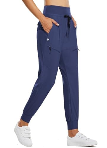 baleaf Women's Joggers 28'' Lightweight Hiking Pants High Waist 5 Zipper Pockets Quick Dry Travel Athletic UPF50+ Classic Navy S - Image 1