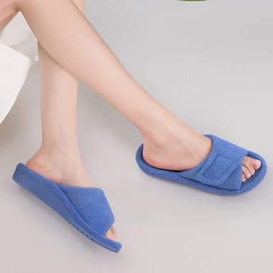 Litfun Women's Orthopedic Slippers with Arch Support Adjustable Open Toe House Shoes for Plantar Fasciitis, Blue 39 - Image 2