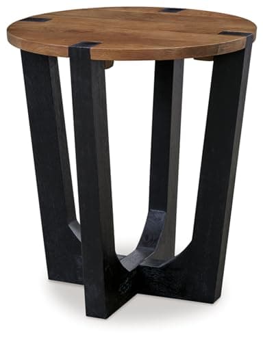 Signature Design by Ashley Hanneforth Farmhouse End Table with Angled Solid Wood Legs, Light Brown & Black - Image 1