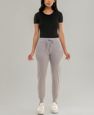 Zac & Rachel Women's Pull On Jogger Pant with Tie Front and Side Pockets, Light Grey, L - Image 8