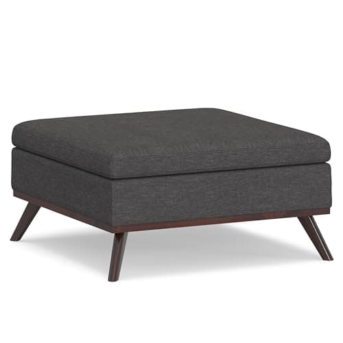 SIMPLIHOME Owen 36 inch Wide Mid Century Modern Square Coffee Table Storage Ottoman in Slate Grey Linen Look Fabric, Assembled, for the Living Room, Entryway and Family Room - Image 1