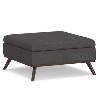 SIMPLIHOME Owen 36 inch Wide Mid Century Modern Square Coffee Table Storage Ottoman in Slate Grey Linen Look Fabric, Assembled, for the Living Room, Entryway and Family Room - Image 1
