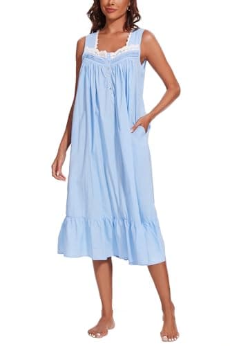 AVIIER 100% Cotton Nightgowns for Women Sleeveless Sleep Dress Ladies Gowns Sleepwear with Pockets (Blue, XX-Large) - Image 3