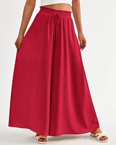 BTFBM Women Casual High Waist Wide Leg Pants 2025 Summer Fall Long Palazzo Pants Pocket Lounge Vacation Beach Trousers(Solid Red, X-Large) - Image 4