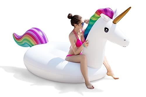 Jasonwell Giant Inflatable Unicorn Pool Float Floatie Ride On with Fast Valves Large Rideable Blow Up Summer Beach Swimming Pool Party Lounge Raft Decorations Toys Kids Adults - Image 1