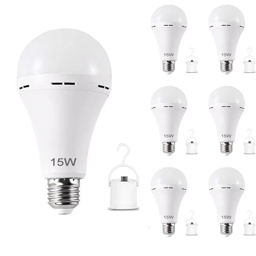 White Rechargeable Emergency 15W LED Light Bulb,Stay Lights Up When Power Failure,100W Equivalent,1500lm,White Light 6000K,E26/27 Base,2200mAh Lithium Battery (6Pack) - Image 1