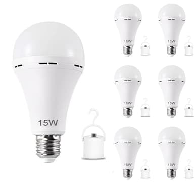 White Rechargeable Emergency 15W LED Light Bulb,Stay Lights Up When Power Failure,100W Equivalent,1500lm,White Light 6000K,E26/27 Base,2200mAh Lithium Battery (6Pack) - Image 1