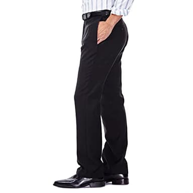 Haggar mens Eclo Stria Expandable-waist Plain-front dress pants, Black, 40W x 30L US - Image 2