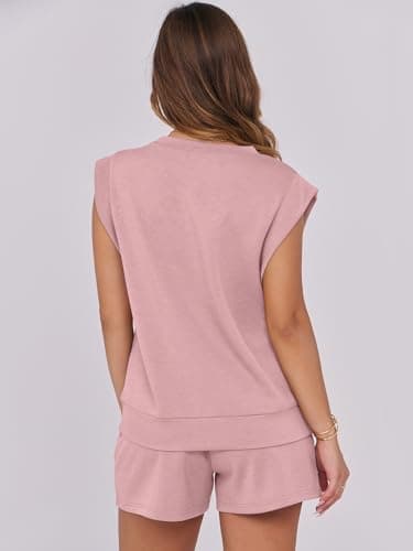 ANRABESS Two Piece Sets for Women 2025 Summer Short Lounge Set Casual Beach Vacation Outfits Spring Sweatsuits Tracksuit Light Pink X-Large - Image 5