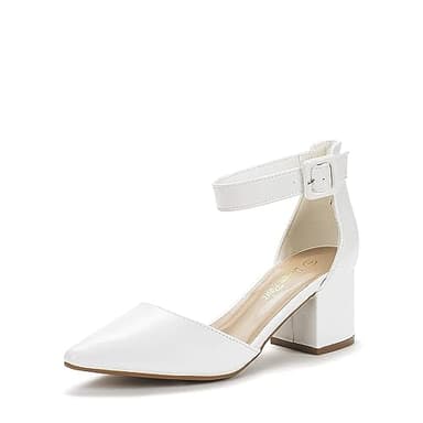DREAM PAIRS ANNEE Pointed Toe Low Chunky Heels Pump Shoes,Size 7.5,White/Pu,ANNEE - Image 1