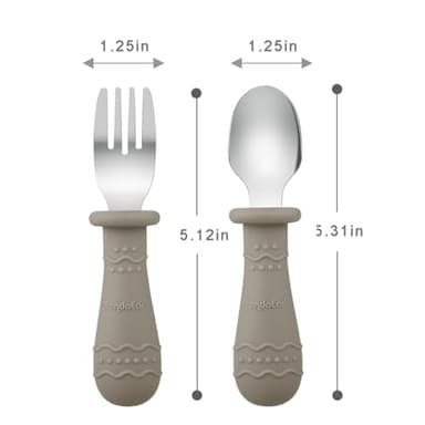 PandaEar Silicone Baby Feeding Set| 2 Pack Silicone Divided Suction Plate and 2 Pack Tiny Cup with 2 Spoons 2 Forks| Baby Led Weaning Supplies Self Feeding Eating Utensils (Silverware Set) - Image 5