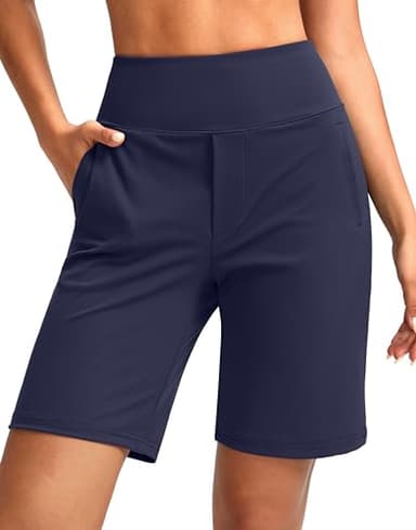 SANTINY Women's 9" High Waisted Bermuda Shorts with 4 Pockets Knee Length Long Shorts for Women Workout Athletic Casual(Purplish Blue_XXXL) - Image 1