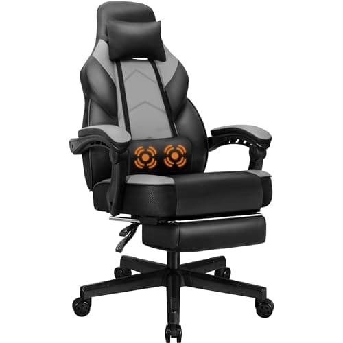Shintenchi Gaming Chair, Computer Chair with Footrest and Lumbar Support,Video Game Chair Height Adjustable,Racing Style Computer Chair with 360°-Swivel Seat and Headrest (Grey) - Image 1