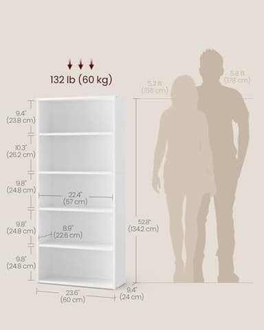 VASAGLE CUSTOS Collection - Bookshelf, 5-Tier Bookcase, Book Shelf, Open Storage Shelf, 9.4 x 23.6 x 52.8 Inches, for Living Room, Home Office, Dinning Room, Cloud White ULBC165T14 - Image 3