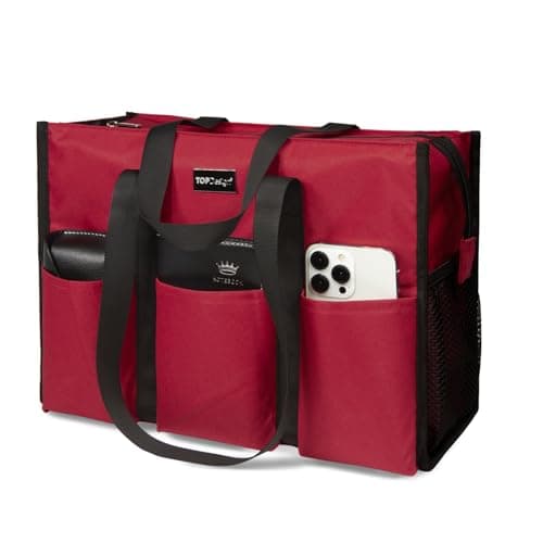 TOPDesign Utility Water Resistant Tote Bag with 13 Exterior & Interior Pockets, Top Zipper Closure & Thick Bottom Support, for Working Women, Teachers, Nurses, Accountants (Red) - Image 1