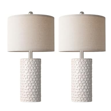 PARTPHONER 23" Modern Ceramic Table Lamp Set of 2, Table Lamps for Living Room, Rustic Farmhouse Bedside Lamps Nightstand lamp for Bedroom, White Desk Lamp for End Table Home Decor Beige - Image 2