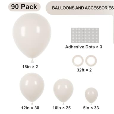 Voircoloria 90pack White Sand Balloons Different Size 18/12/10/5 Inch Sand White Balloon Garland Arch Kit for Wedding, Bridal, Baby Shower, Birthday, Graduation, Anniversary, Bachelorette Decorations - Image 2