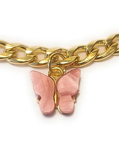 Pink Butterfly Charm Boot Jewelry Bracelet Chain Adjustable Size 16 Inch - Image 3