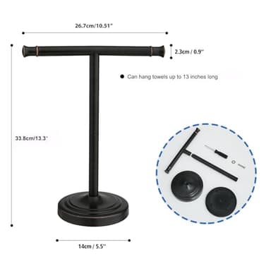 RUMOSE 13 Inch Oil Rubbed Bronze Towel Stand Hand Towel Holder Bathroom Kitchen Vanity Countertop T-Shape Towel Rack Free Standing Stainless Steel Towel Bar Towel Ring - Image 7