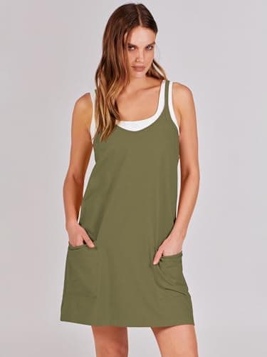 ANRABESS Women Athletic Dress Summer Tennis Workout Active Sports Mini Romper Dress Built in Shorts Travel Vacation Clothes Army Green Large - Image 2