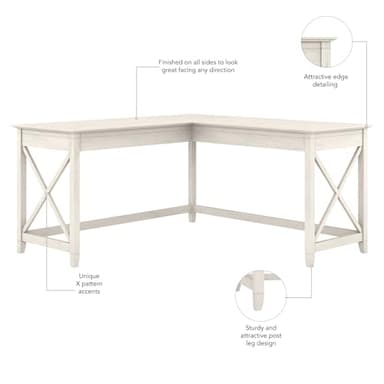 Bush Furniture Key West 60W Modern Farmhouse L Shaped Desk in Linen White Oak | 60-Inch Corner Table for Home Office - Image 5