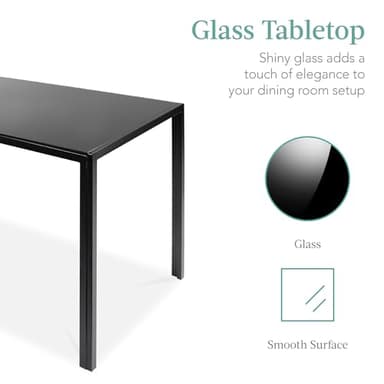 Best Choice Products 5-Piece Glass Dining Set, Modern Kitchen Table Furniture for Dining Room, Dinette, Compact Space-Saving w/Glass Tabletop, 4 Upholstered PU Chairs, Metal Steel Frame - Black - Image 2