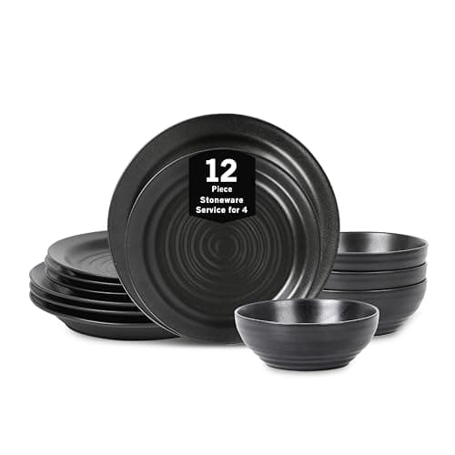 Stone Lain Orbit 12-Piece Dinnerware Set Stoneware, Charcoal - Image 1