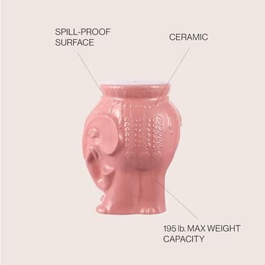 JONATHAN Y TBL1026C Orla 18.5" Modern Bohemian Elephant Ceramic Indoor/Outdoor Garden Stool Modern, Bohemian, Mid-Century, Classic, Traditional, Cottage, Patio, Garden, Bathroom, Living Room, Pink - Image 5