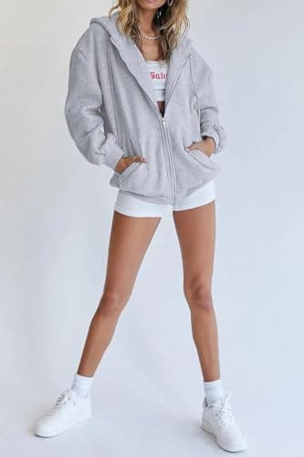 PRETTYGARDEN Women's 2025 Zip Up Y2K Hoodies Casual Long Sleeve Sweatshirts Spring Track Jackets with Pockets (Grey,XX-Large) - Image 4