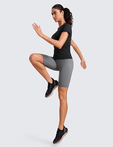 CRZ YOGA Seamless Workout Tops for Women Short Sleeve Athletic Tees Breathable Gym Running Yoga Shirts Black Medium - Image 3