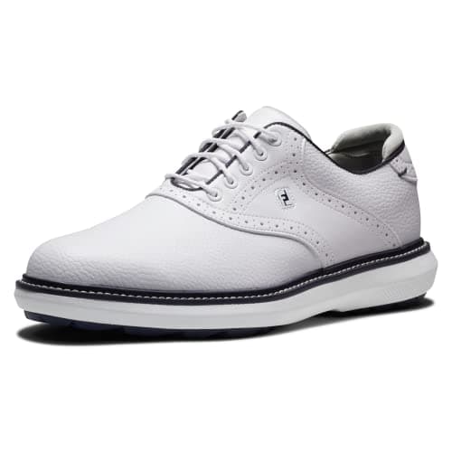FootJoy Men's Traditions Spikeless Previous Season Style Golf Shoe, White/White/Navy, 10 - Image 1