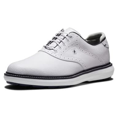 FootJoy Men's Traditions Spikeless Previous Season Style Golf Shoe, White/White/Navy, 10 - Image 1