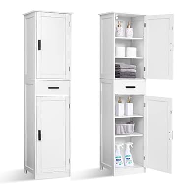 usikey 67'' Tall Bathroom Cabinet, Storage Cabinet with 4 Shelves & 2 Doors, Narrow Storage Cabinets for Bathroom, Living Room, Home Office, White - Image 9