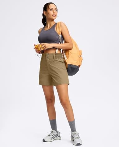 Viodia Women's 5" Hiking Golf Shorts with Pockets High Waist Stretch Cargo Short Shorts for Women Casual Summer Dark Khaki - Image 2