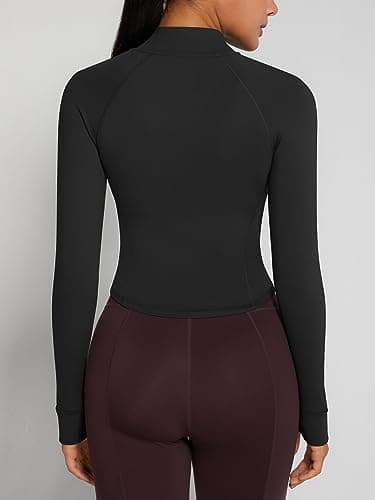 GYM RAINBOW Womens Snatched Workout Jackets Lightweight Zip Up Slim Fit Gym Track Athletic Jackets with Thumb Holes(#1 Black,Small) - Image 3