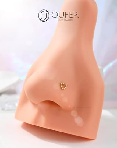 OUFER 925 Sterling Silver Gold Nose Rings, Heart Nose Studs For Women, Cute Nose Nostril Piercing Jewelry, L-Shaped 20G Nose Rings Studs-Gold Heart - Image 8