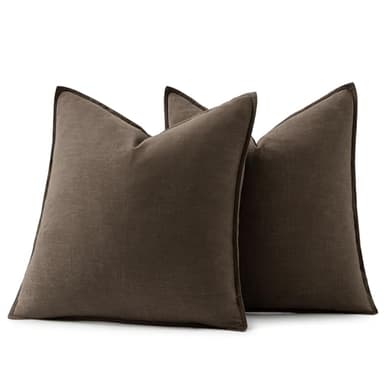 MIULEE Decorative Linen Euro Sham Pillow Covers 24x24 Dark Coffee Boho Farmhouse Neutral Couch Throw Pillows for Bed Pack of 2 Accent Modern Pillowcase Sofa Livingroom Home Decor - Image 6