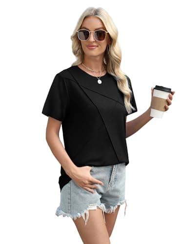 Womens T Shirts Short Sleeve Summer Tops Dressy Casual Work Clothes Loose Trendy Beach Vacation Cothes Black XL - Image 3