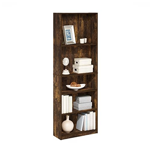 Furinno Jaya Simply Home Adjustable Shelf Bookcase, 5-Tier, Amber Pine - Image 1