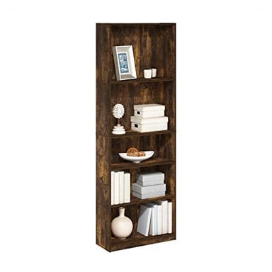 Furinno Jaya Simply Home Adjustable Shelf Bookcase, 5-Tier, Amber Pine - Image 1