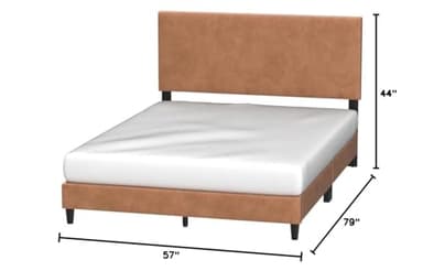 Edenbrook Platform Bed with Headboard – No Box Spring Needed – Faux Leather Upholstered Platform Bed Frame – Low Profile – Easy Assembly – Camel – Full Size - Image 2